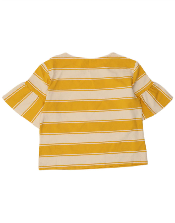 Marks & Spencer Womens Crop Top UK 14 Large Yellow Striped Cotton