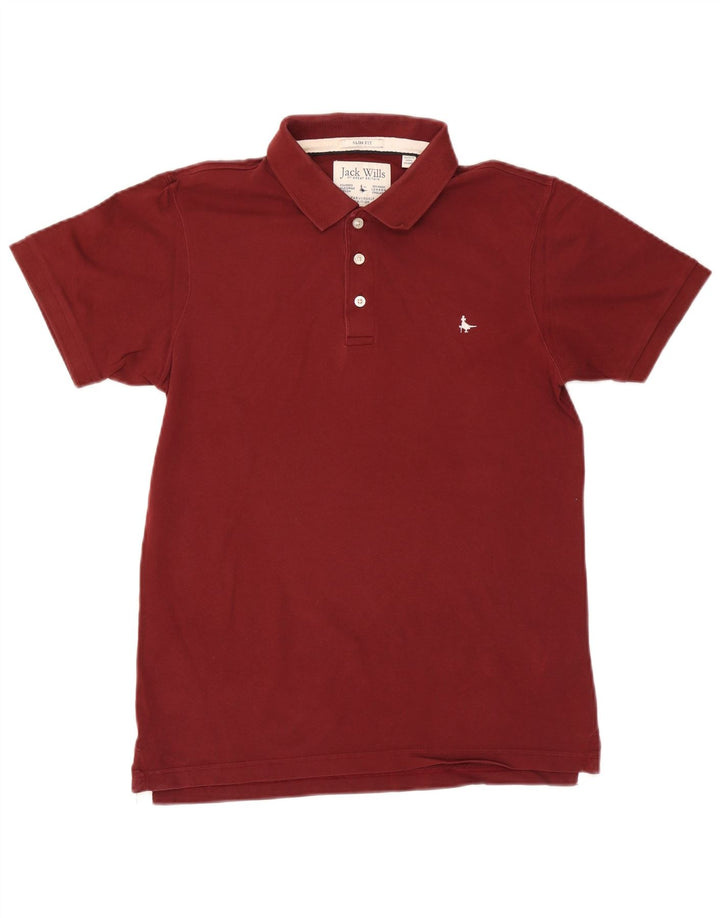 JACK WILLS Mens Slim Fit Polo Shirt Medium Maroon Cotton