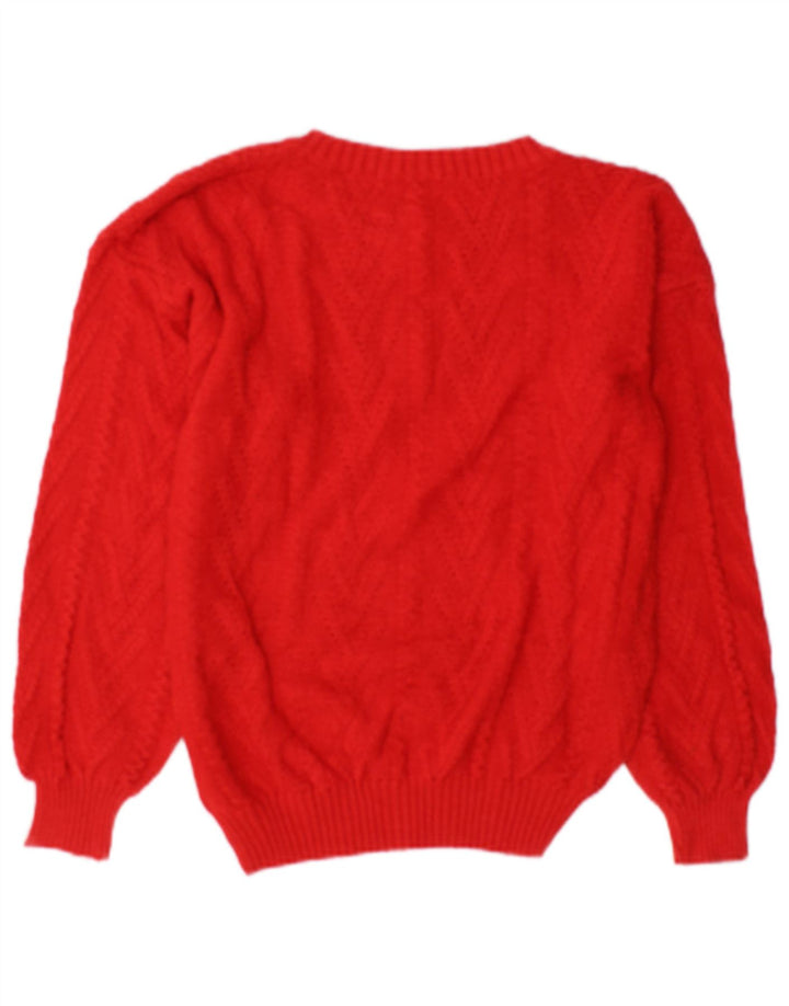 Vintage Womens Crew Neck Jumper Sweater UK 14 Medium Red Cotton