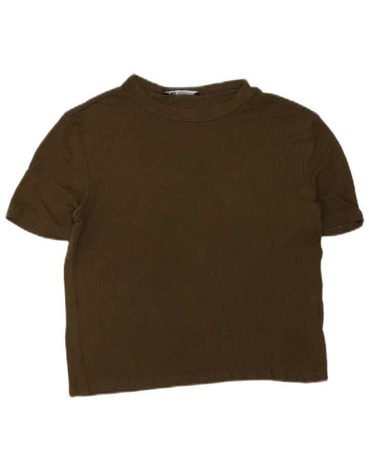 Zara Womens Crop T-Shirt Top UK 10 Small Khaki