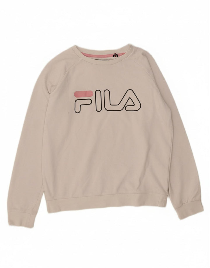 FILA Girls Graphic Sweatshirt Jumper 9-10 Years White Cotton