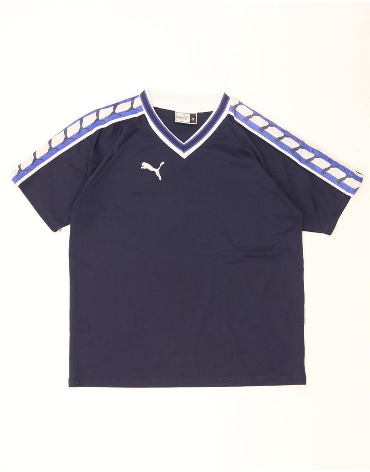 Puma Mens Graphic T-Shirt Top Small Navy Blue Colourblock Polyester
