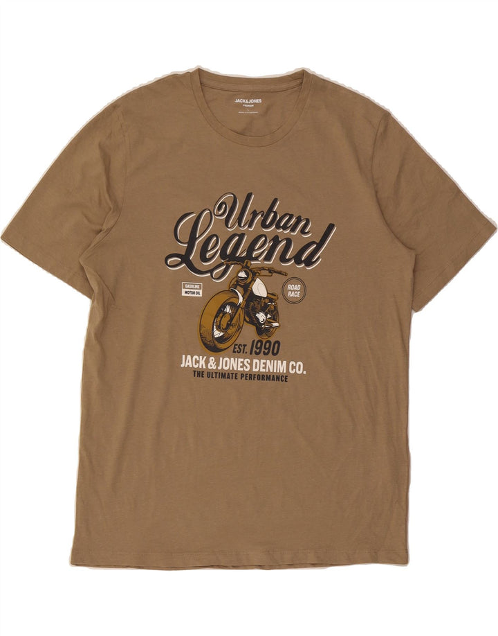 JACK & JONES Mens Graphic T-Shirt Top Large Brown Cotton Vintage Jack & Jones and Second-Hand Jack & Jones from Messina Hembry 