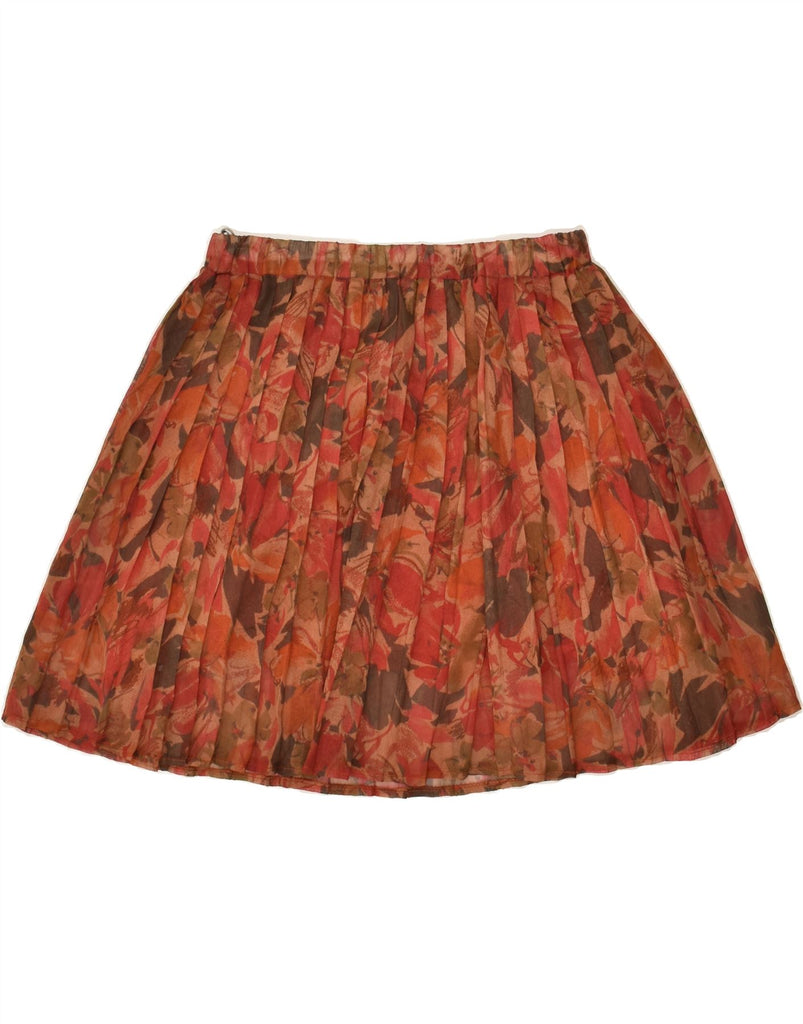 VINTAGE Womens Pleated Skirt EU 38 Medium W26  Orange Floral Polyester | Vintage Vintage | Thrift | Second-Hand Vintage | Used Clothing | Messina Hembry 