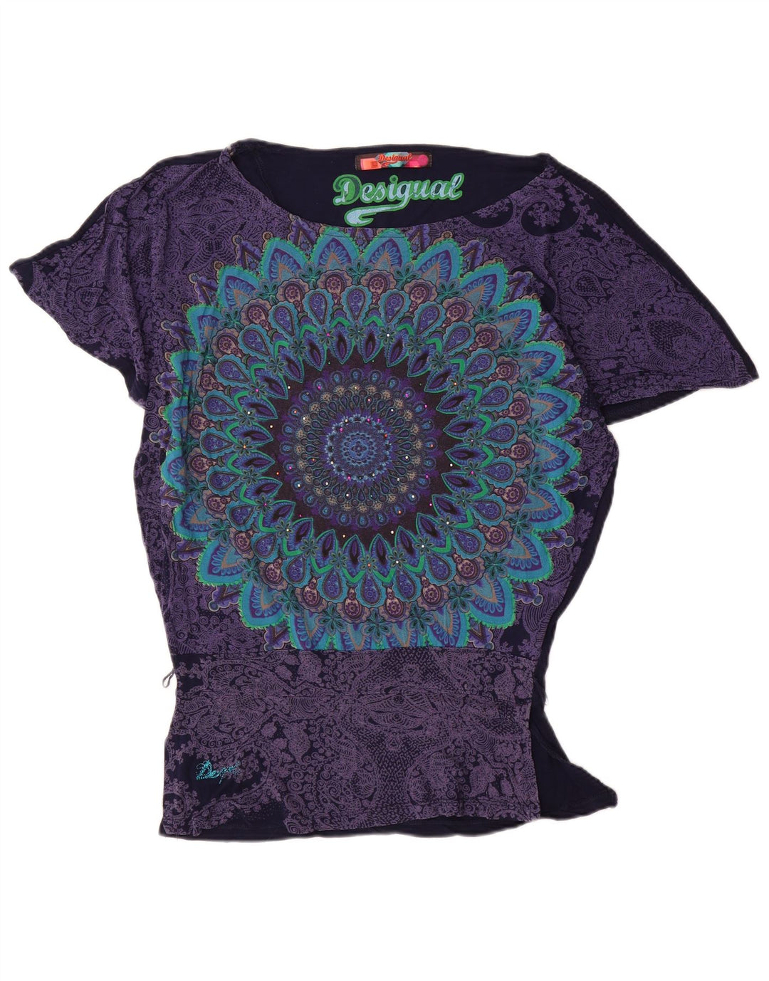 Desigual Womens Batwing Blouse Top UK 10 Small Navy Blue Viscose