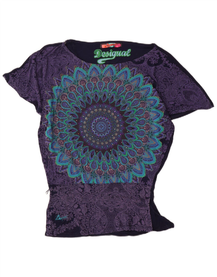 Desigual Womens Batwing Blouse Top UK 10 Small Navy Blue Viscose