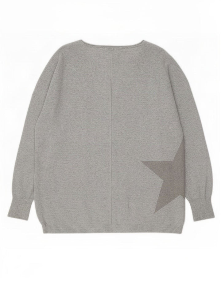 MINT VELVET Womens Abstract Pattern V-Neck Jumper Sweater UK 10 Small Grey