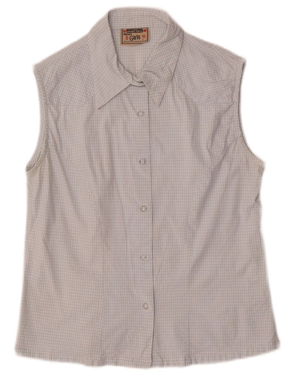 Vintage Girls Sleeveless Shirt 13-14 Years Blue Gingham