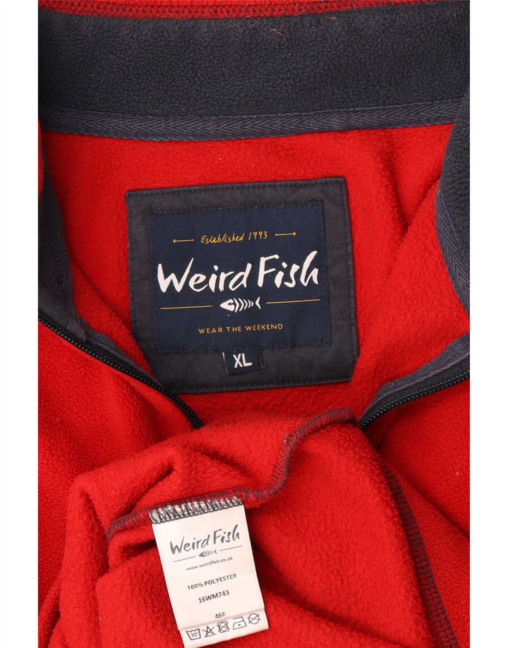 Weird Fish Mens Zip Neck Fleece Jumper XL Red Polyester