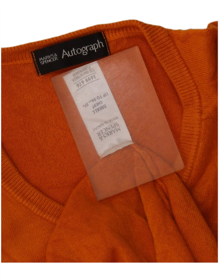 Marks & Spencer Mens Autograph V-Neck Jumper Sweater Small Orange Acrylic