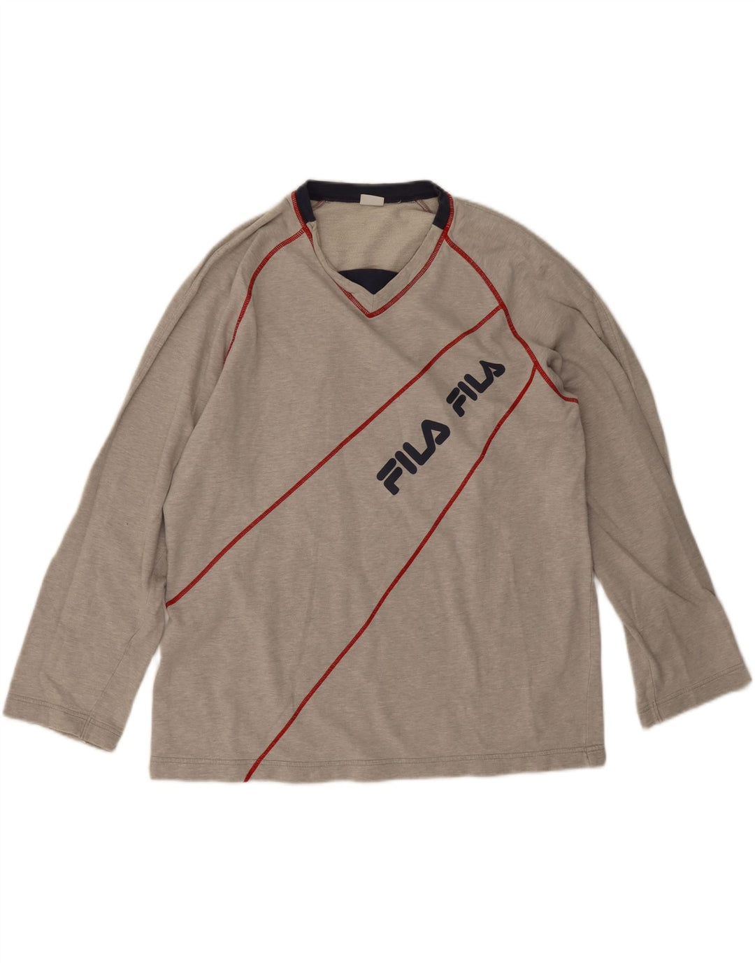 Fila Mens Graphic Top Long Sleeve Large Grey Striped Cotton