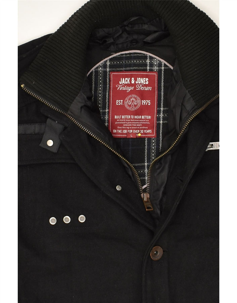 JACK & JONES Mens Utility Jacket UK 40 Large Black Wool | Vintage Jack & Jones | Thrift | Second-Hand Jack & Jones | Used Clothing | Messina Hembry 