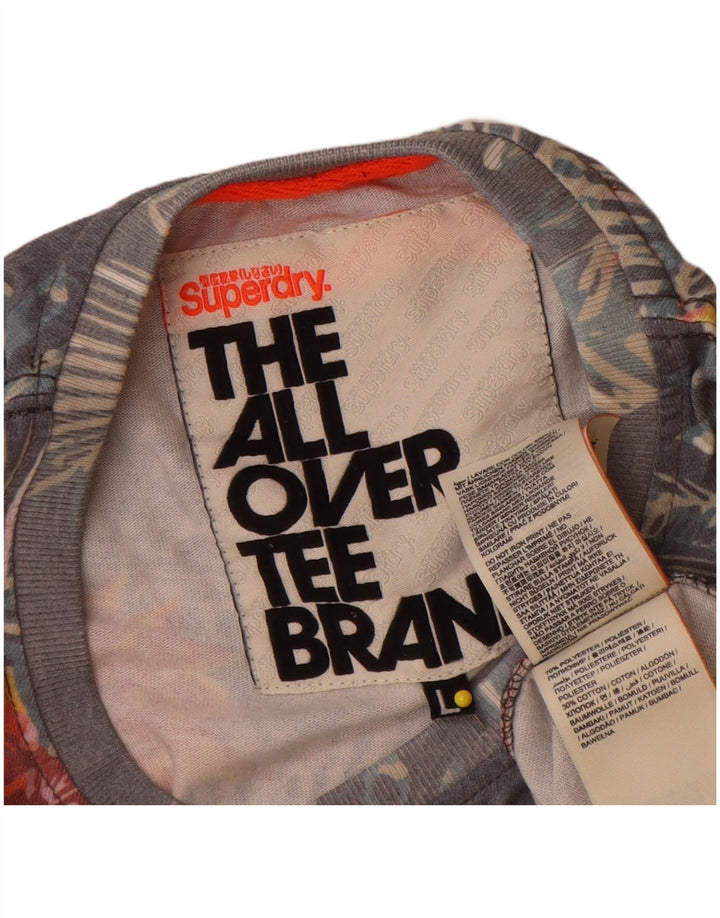 Superdry Mens Graphic T-Shirt Top Large Grey Floral Polyester