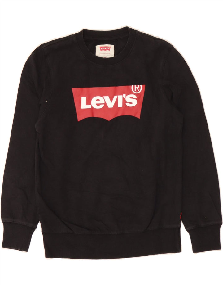 LEVI'S Boys Graphic Sweatshirt Jumper 11-12 Years Black Cotton Vintage Levi's and Second-Hand Levi's from Messina Hembry 