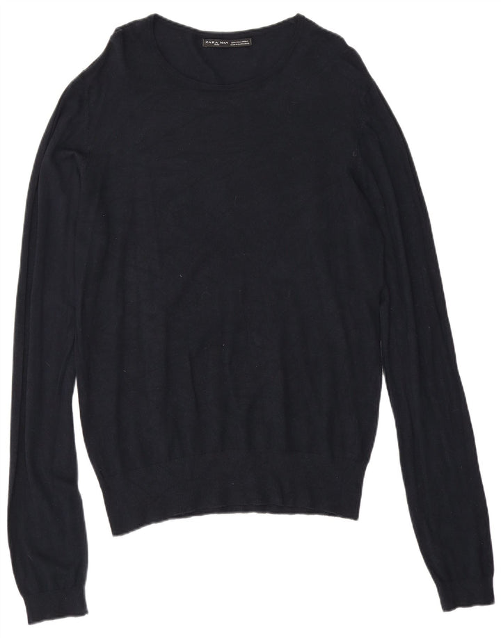 Zara Mens Boat Neck Jumper Sweater Large Navy Blue