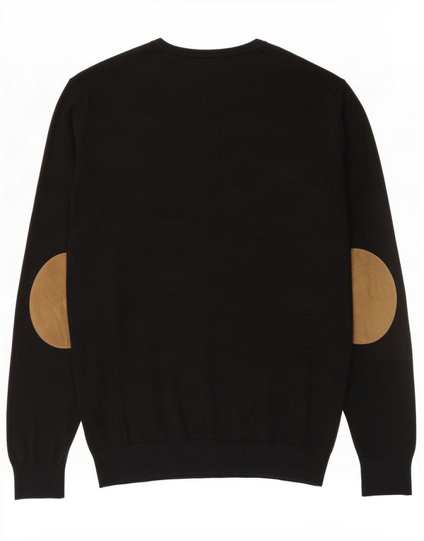 Massimo Dutti Mens V-Neck Jumper Sweater Large Black Cotton
