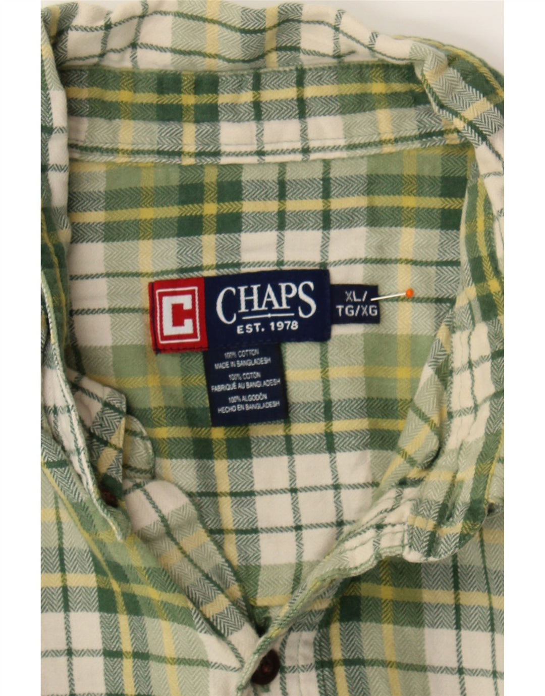 CHAPS Mens Big & Tall Flannel Shirt XL Green Check Cotton Vintage Chaps and Second-Hand Chaps from Messina Hembry 