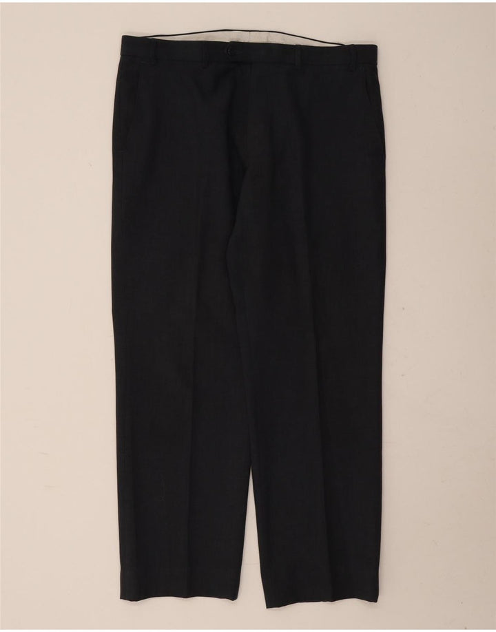 Marks & Spencer Mens Straight Suit Trousers W36 L29 Navy Blue Polyester