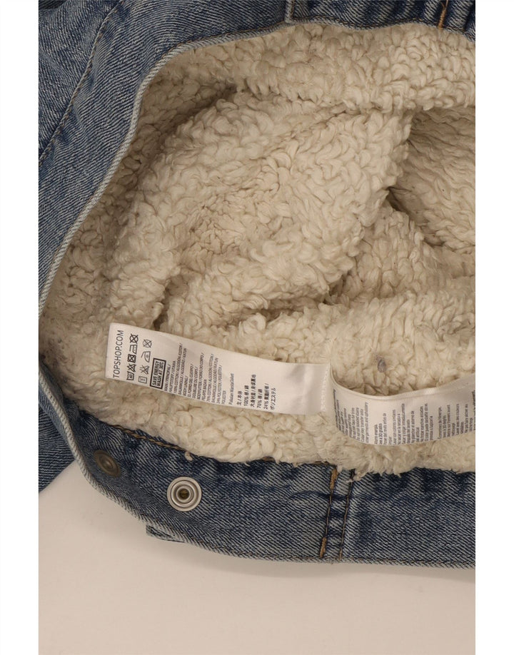Topshop Womens Sherpa Denim Jacket UK 12 Medium  Blue Cotton