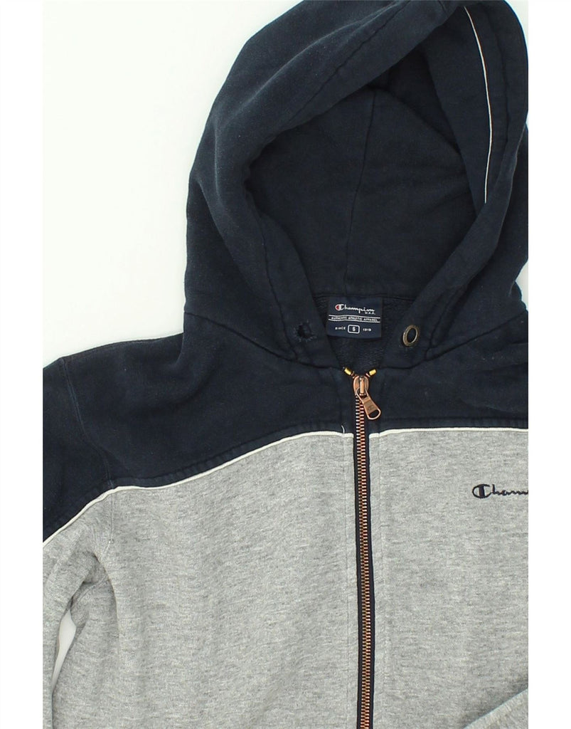 CHAMPION Mens Graphic Zip Hoodie Sweater Small Grey Colourblock Cotton | Vintage Champion | Thrift | Second-Hand Champion | Used Clothing | Messina Hembry 