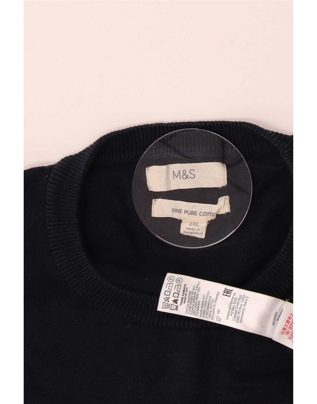 Marks & Spencer Mens Crew Neck Jumper Sweater 2XL Navy Blue Cotton
