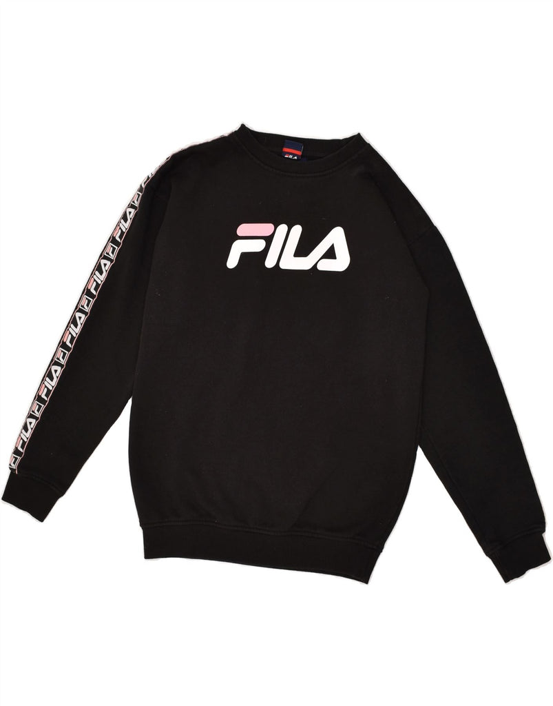 FILA Womens Graphic Sweatshirt Jumper UK 10 Small Black Cotton | Vintage Fila | Thrift | Second-Hand Fila | Used Clothing | Messina Hembry 