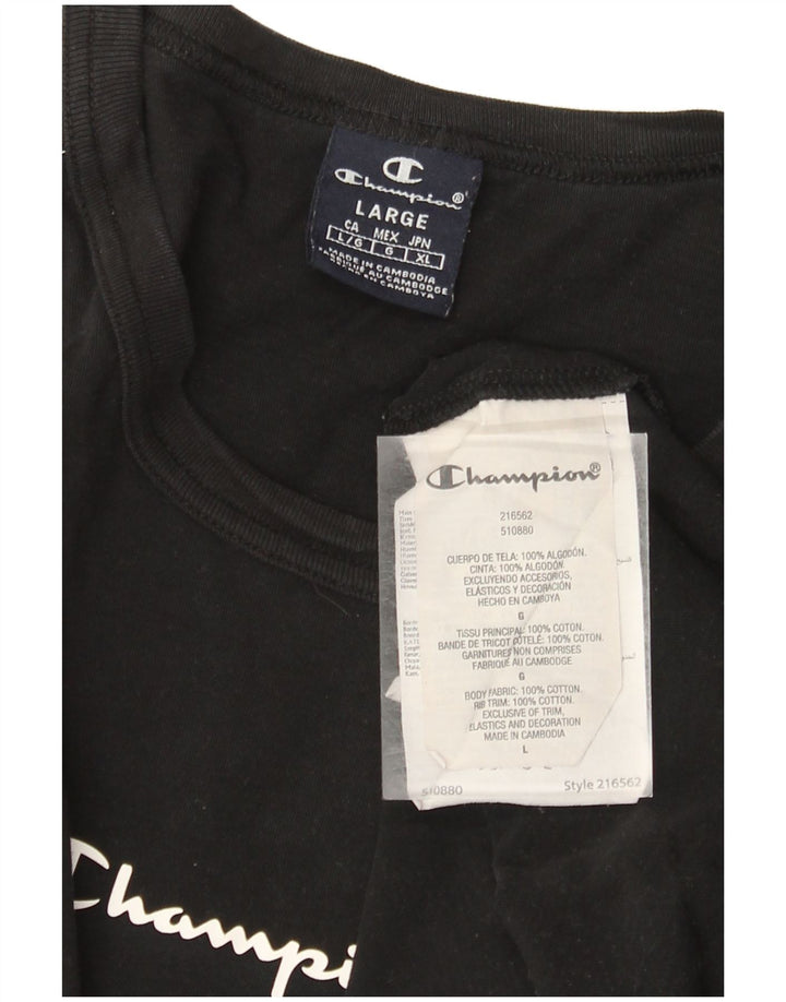 Champion Mens Graphic T-Shirt Top Large Black Cotton