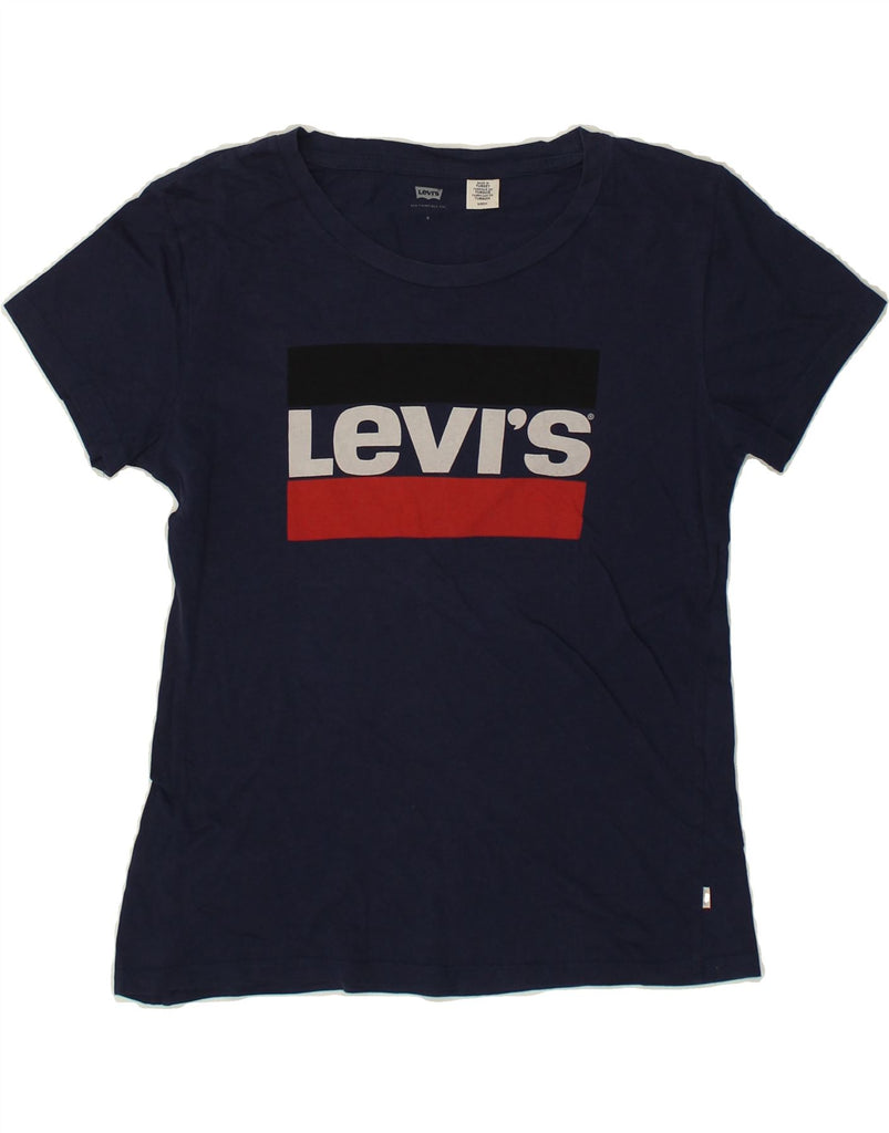 LEVI'S Womens Graphic T-Shirt Top UK 10 Small Navy Blue | Vintage Levi's | Thrift | Second-Hand Levi's | Used Clothing | Messina Hembry 