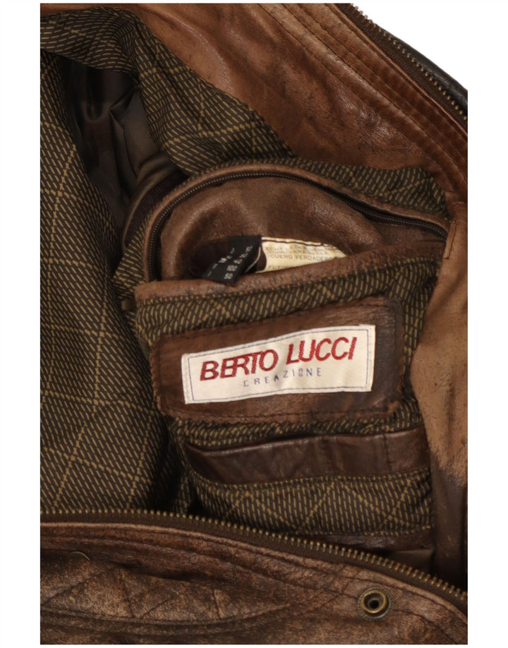 Berto Lucci Mens Leather Jacket UK 40 Large Brown Leather