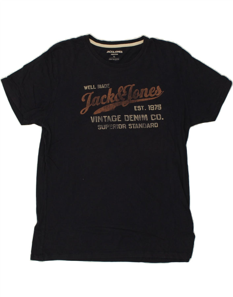 JACK & JONES Mens Graphic T-Shirt Top XL Navy Blue Cotton | Vintage Jack & Jones | Thrift | Second-Hand Jack & Jones | Used Clothing | Messina Hembry 