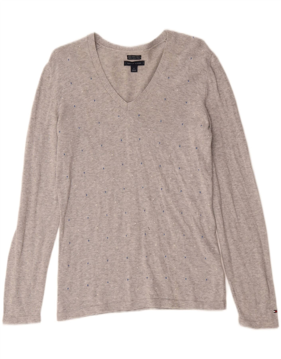 Tommy Hilfiger Womens Top Long Sleeve UK 12 Medium Grey Spotted Cotton