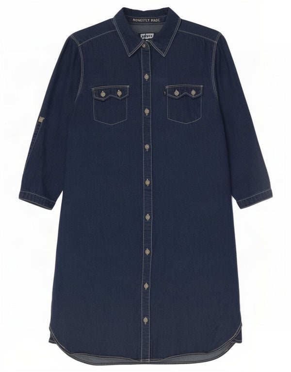 Levi's Girls 3/4 Sleeve Denim Shirt Dress 13-14 Years XL Navy Blue Cotton