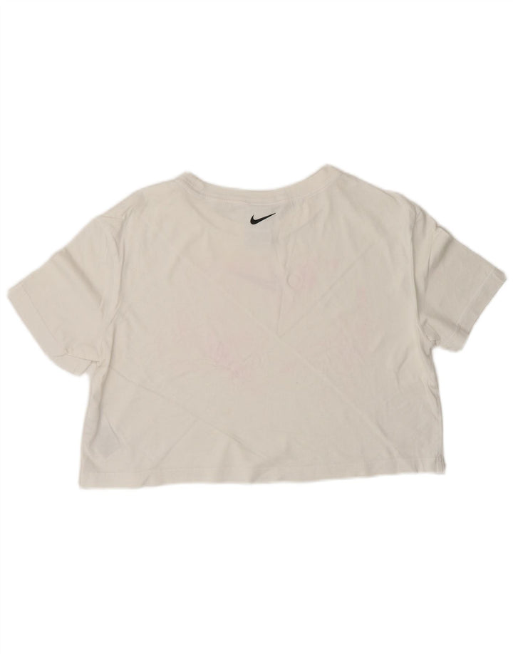 NIKE Womens Loose Fit Crop Graphic T-Shirt Top UK 10 Small White Cotton