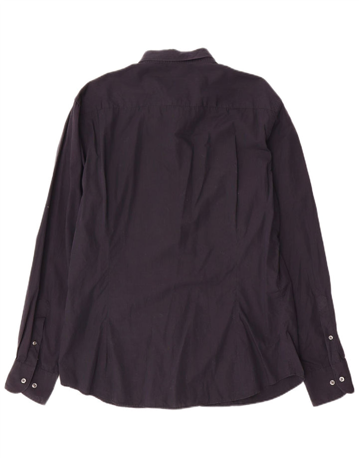 MASSIMO DUTTI Mens Slim Fit Shirt XL Navy Blue Cotton