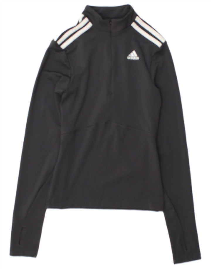 Adidas Womens Zip Neck Pullover Tracksuit Top UK 4/6 XS Grey Colourblock