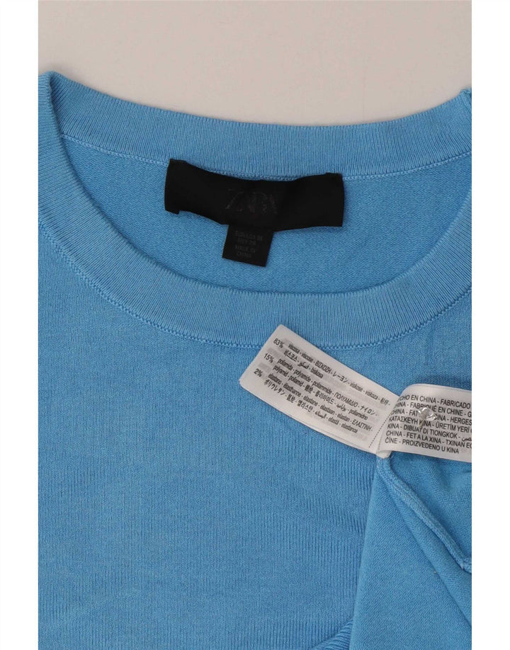 Zara Womens T-Shirt Top UK 12 Medium Blue Viscose