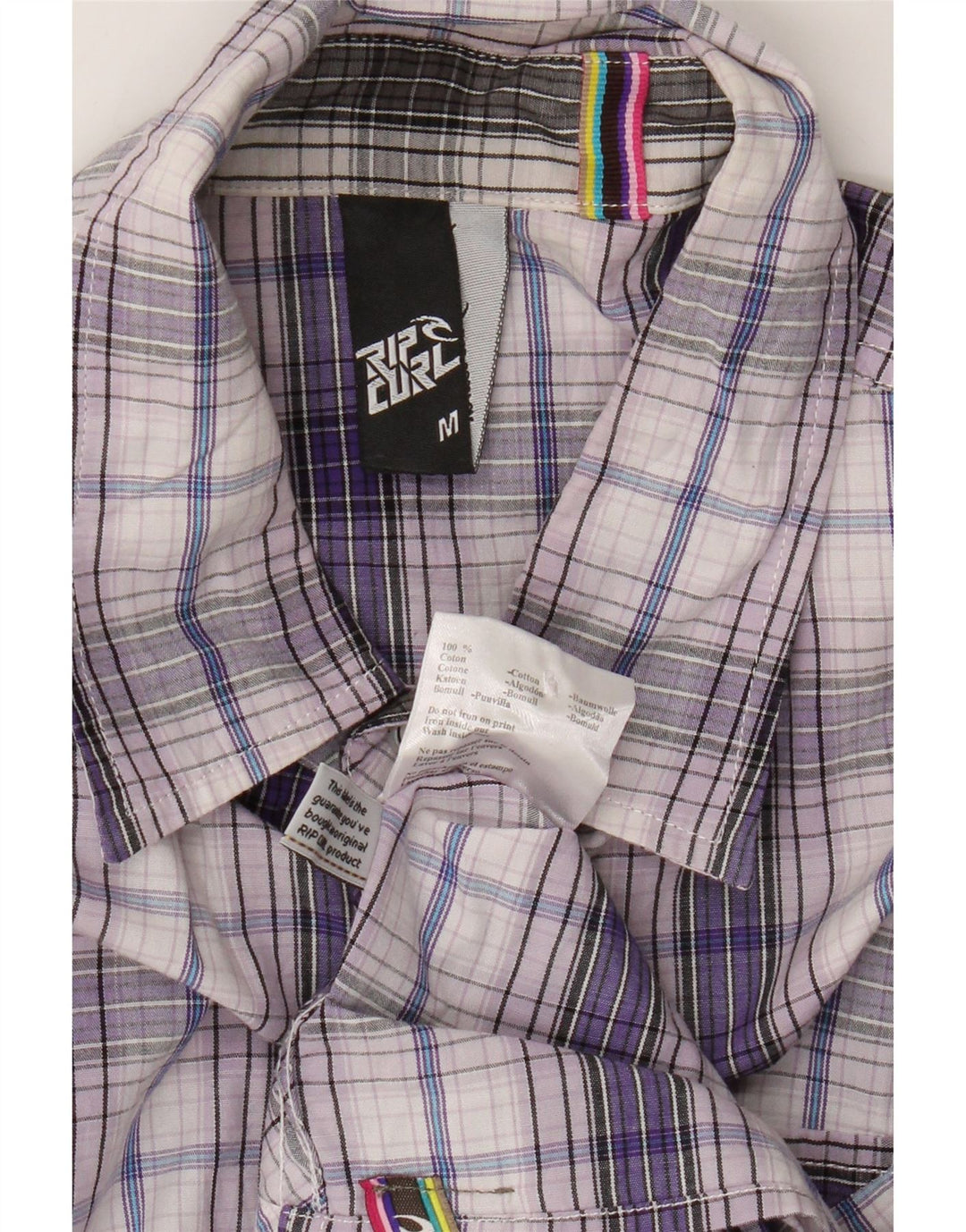 Rip Curl Mens Short Sleeve Shirt Medium Purple Check Cotton