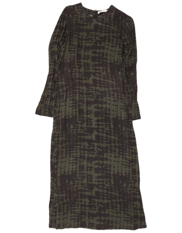 Zara Womens Long Sleeve Maxi Dress UK 8 Small Green Tie Dye