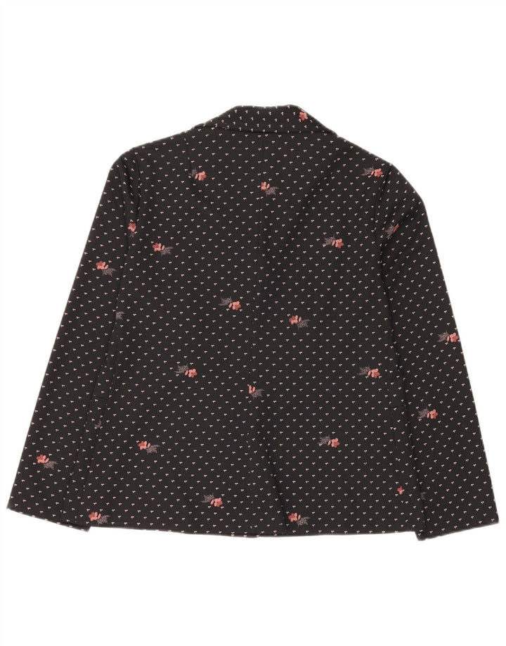 Romy Womens 4 Button Blazer Jacket UK 14 Large Black Floral Polyester