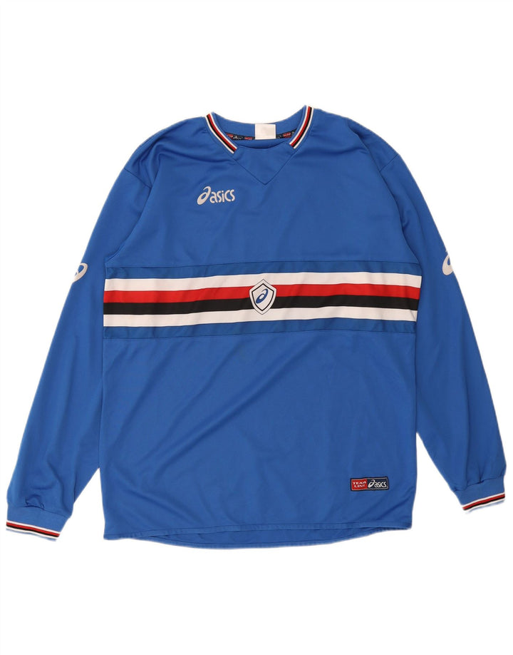 Asics Mens Graphic Top Long Sleeve Large Blue Striped Polyester