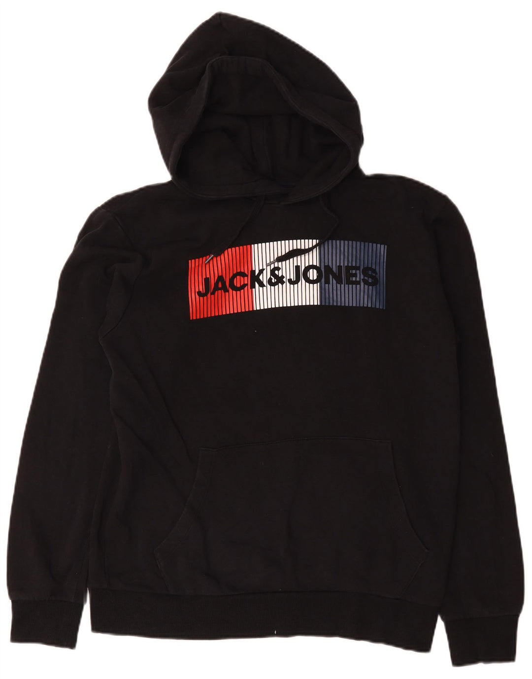 Jack & Jones Mens Graphic Hoodie Jumper Medium Black Cotton