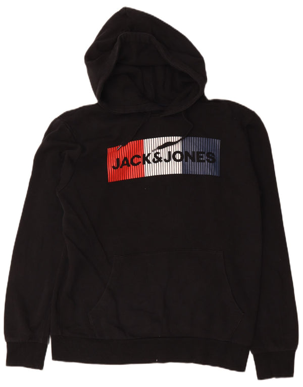 Jack & Jones Mens Graphic Hoodie Jumper Medium Black Cotton