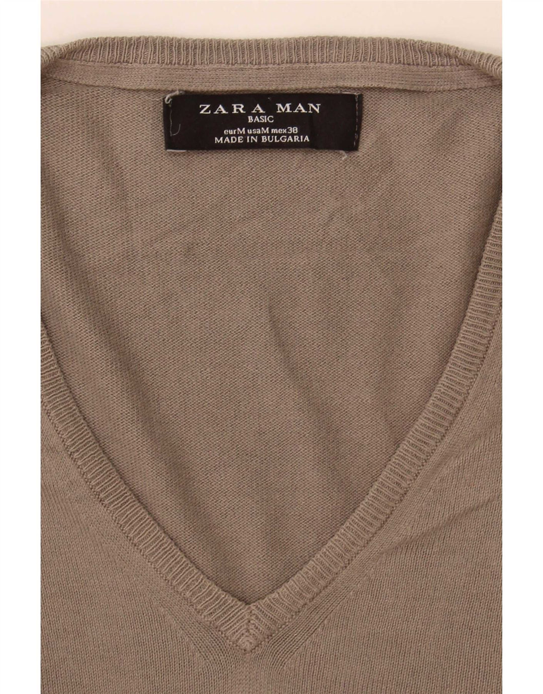 Zara Mens V-Neck Jumper Sweater Medium Grey