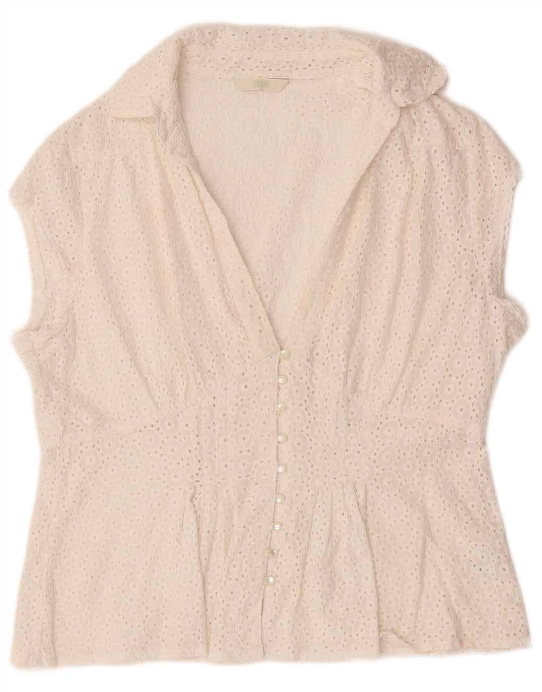 Marks & Spencer Womens See Through Shirt Blouse UK 16 Large White