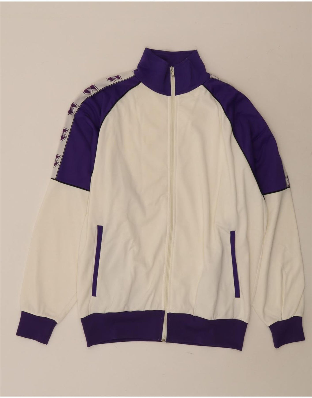 Vintage Mens Graphic Full Tracksuit Large  White Colourblock Polyester