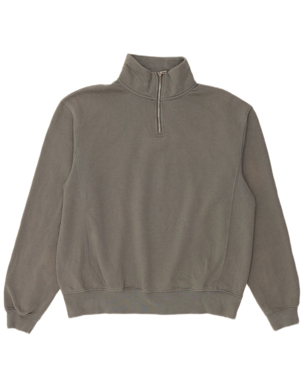 Zara Mens Zip Neck Sweatshirt Jumper Medium Grey Cotton
