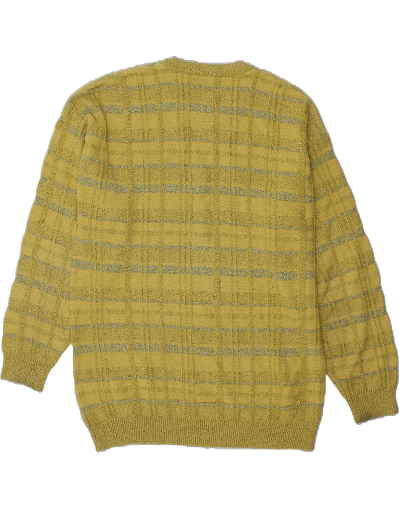 BUECKLE Mens Crew Neck Jumper Sweater Medium Yellow Check Polyester Vintage Bueckle and Second-Hand Bueckle from Messina Hembry 