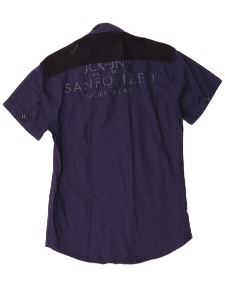 Jack & Jones Mens Graphic Short Sleeve Shirt Small Navy Blue Colourblock