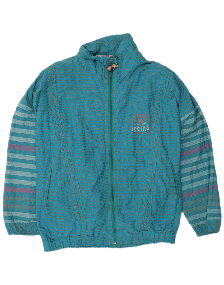 VINTAGE Mens Loose Fit Graphic Tracksuit Top Jacket Small Blue Striped