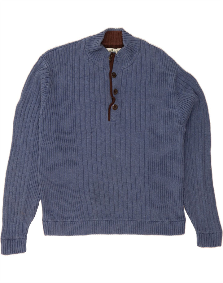 ORVIS Mens Button Neck Jumper Sweater Large Blue Cotton Vintage Orvis and Second-Hand Orvis from Messina Hembry 